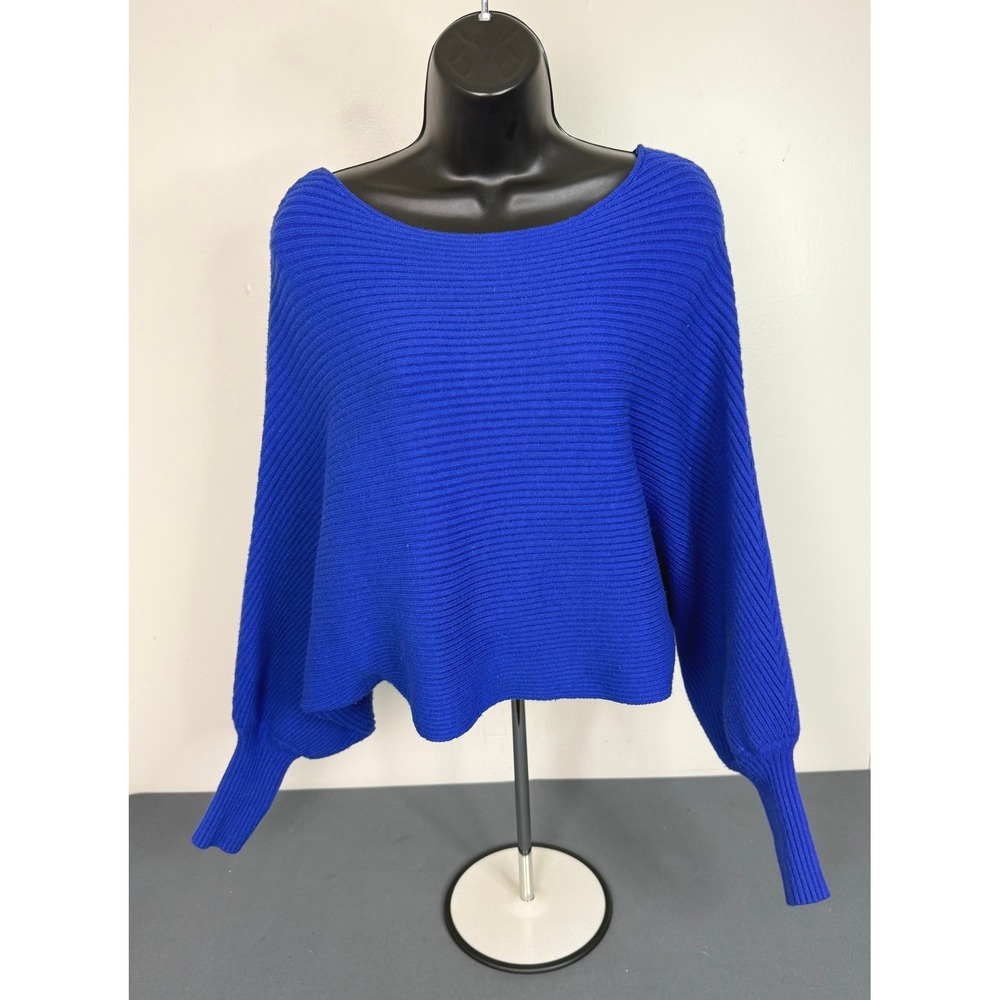 Altar'd State Women's Scoop Neck Ribbed Pullover Sweater Royal Blue Size Medium